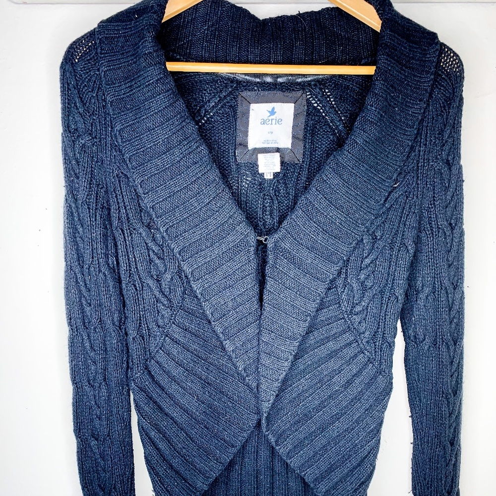 Aerie Woven Knit Black Cardigan w/ Front Closure